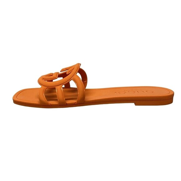 GUCCI Interlocking G Slide Sandal - Orange Rubber Sandals 569-080425 - Picture 1 of 11